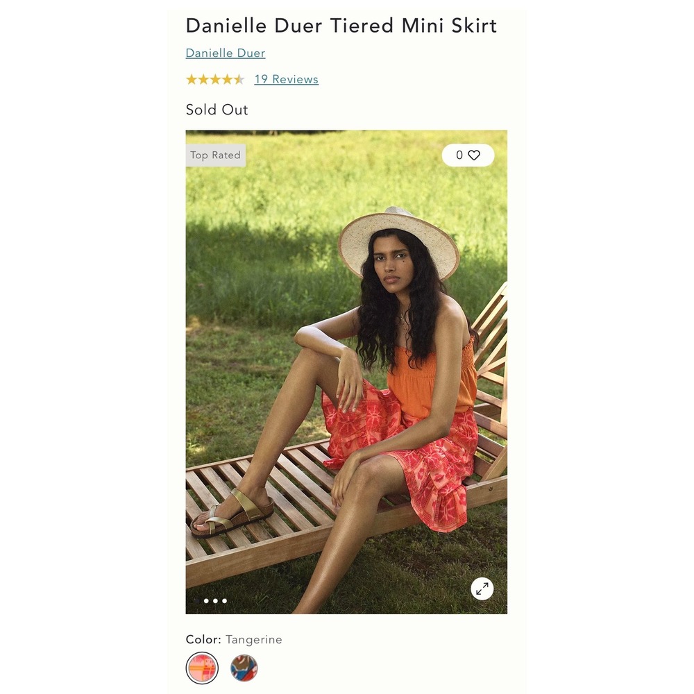 Anthropologie Danielle Duer Tiered Mini Skirt Tangerine Ikat Pink Orange Large